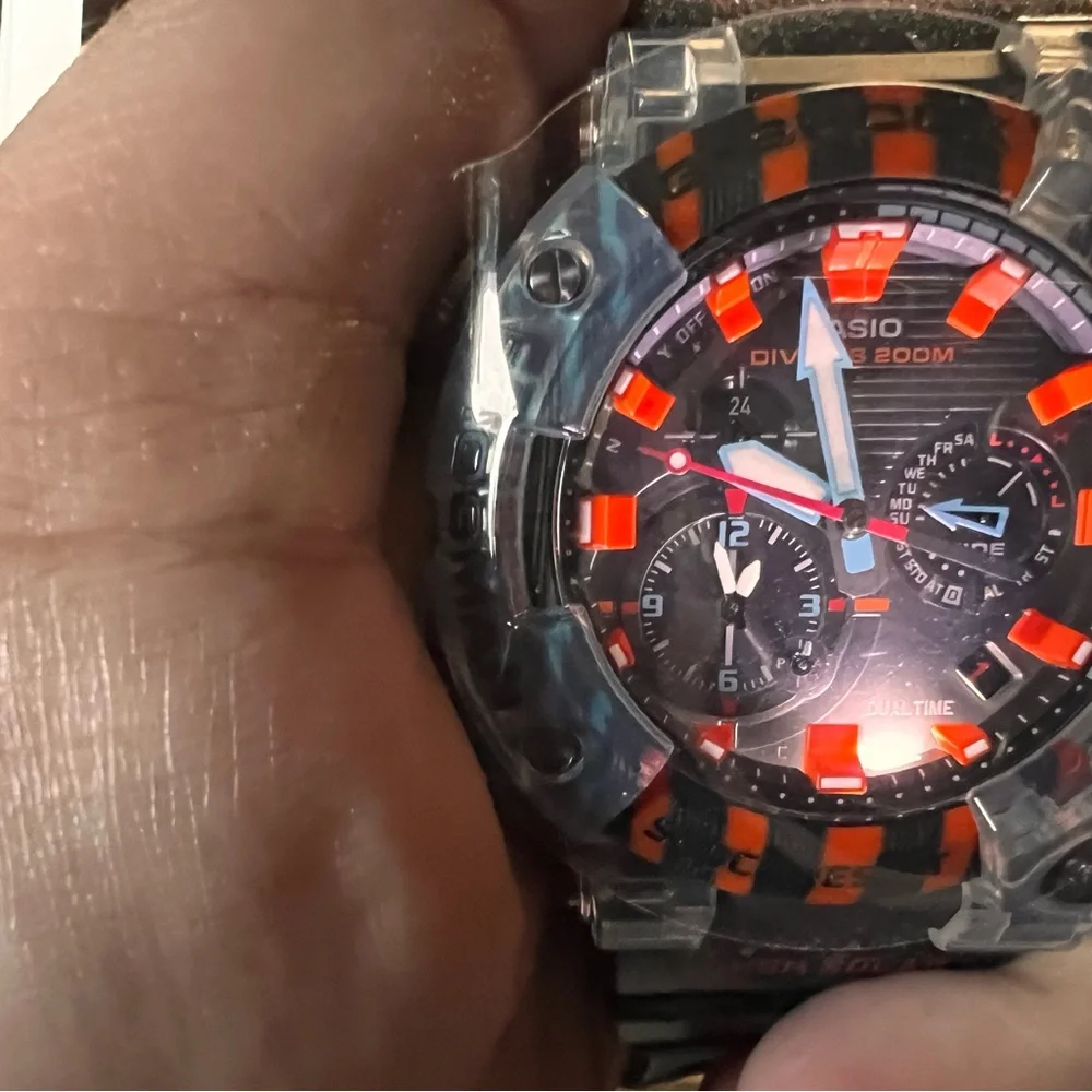 G-Shock Clear Case Black Watch with Orange Accents